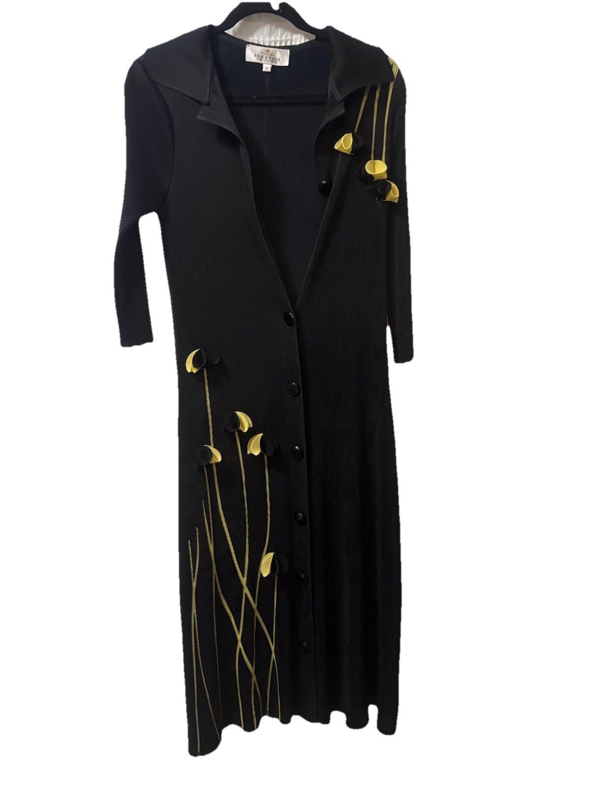 Serafina Women’s Midi Shirt Dress Black XL 3/4 Sleeve Button Front Floral