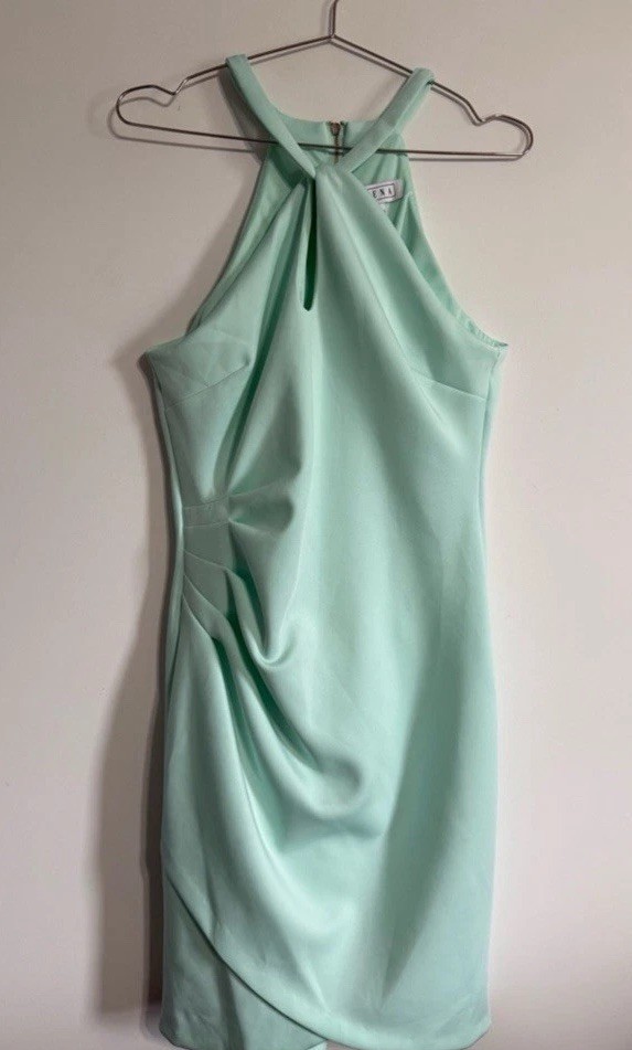SIENA Mint Green Halter Neck Ruched Bodycon Mini Dress Size 12 NWT
