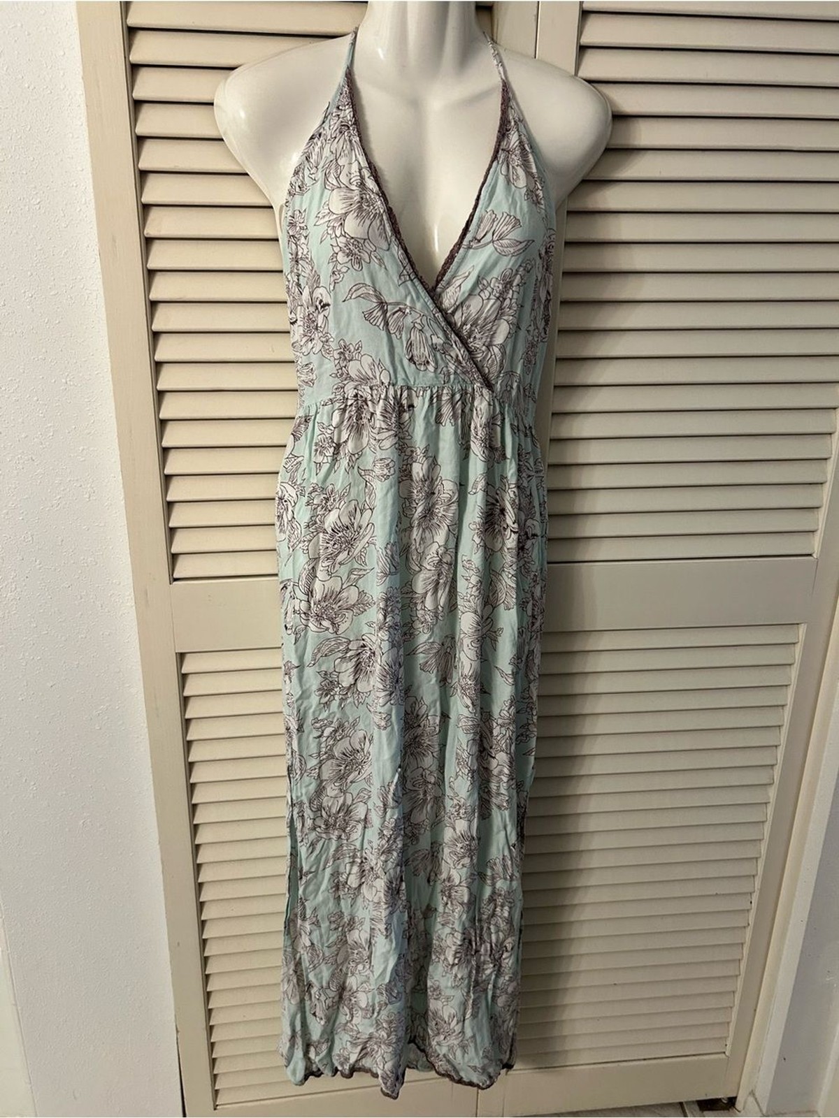 Angie Mint Green Floral Halter Maxi Dress