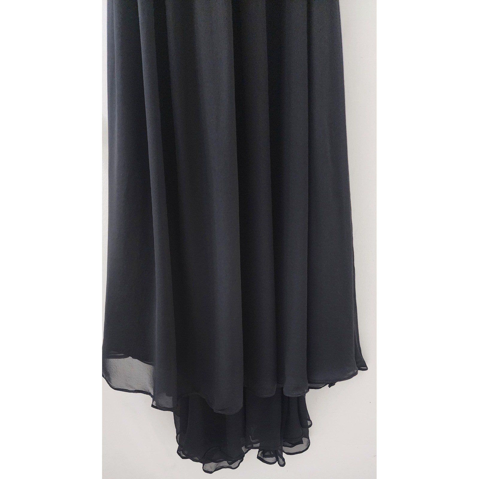 Black Sequin Peplum Strapless Evening Gown Nude Mesh Formal Maxi Dress