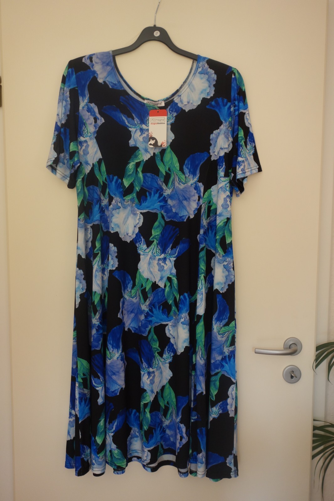 MAGNA dress spring summer 48 50 NEW blue tones flowers stretch A-line LAGENLOOK