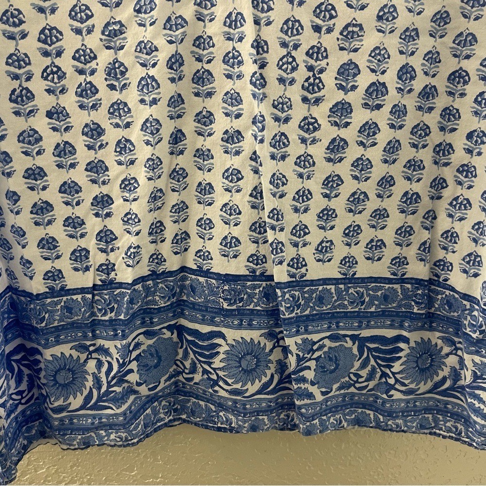 Pomegranate Resort Blue/White Bohemian Vacation Mini Tunic Cotton Dress Large