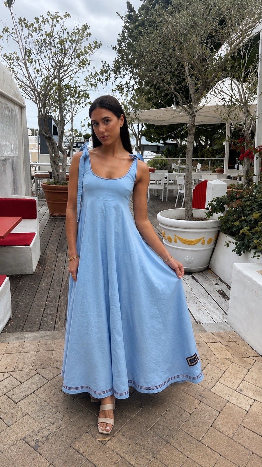 Alemais Donata Ballet Sundress Size AU 12 / US 8 Blue Midi Tie Shoulder