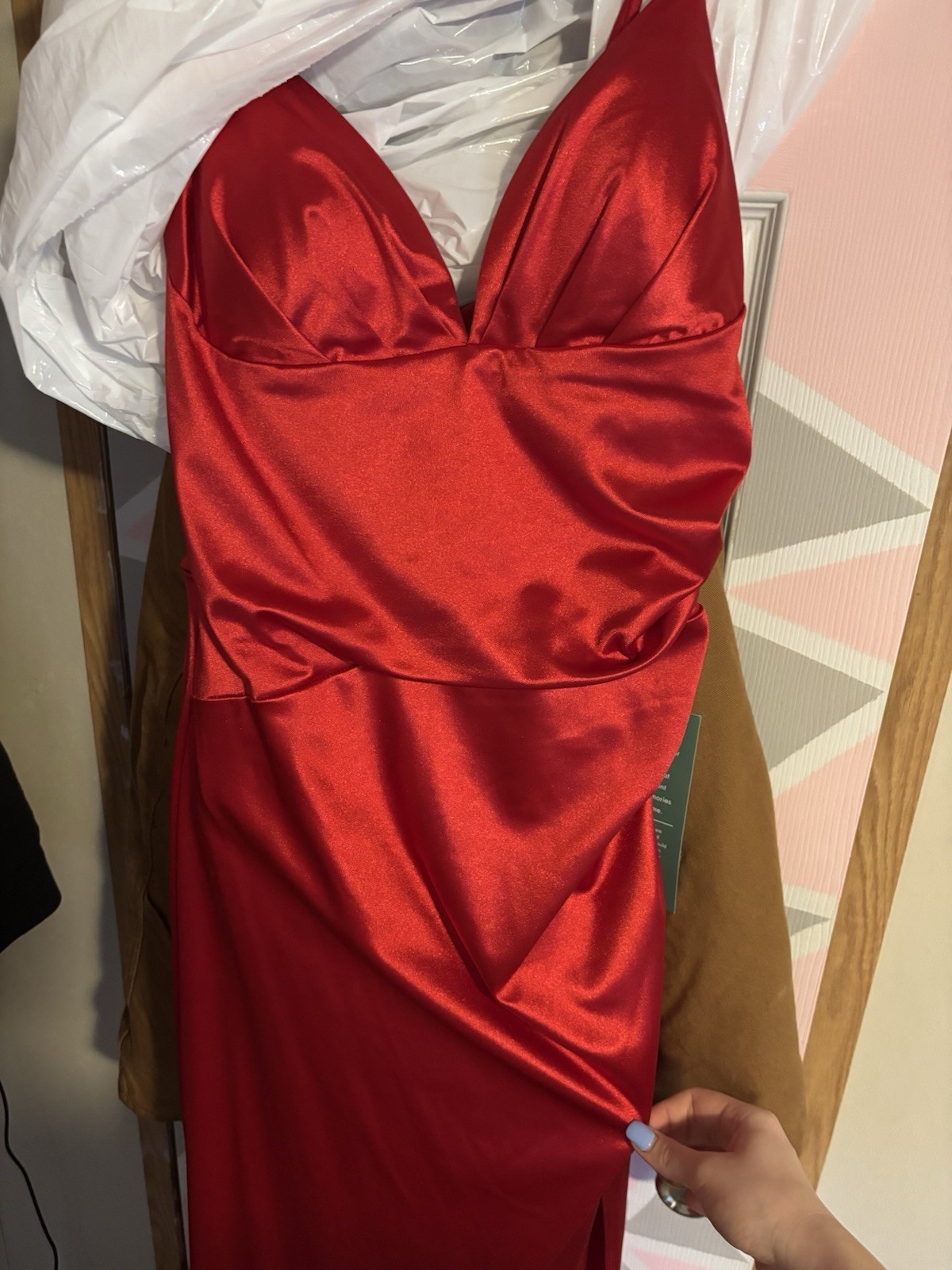 B.Smart Long Red Spaghetti Strap Dress