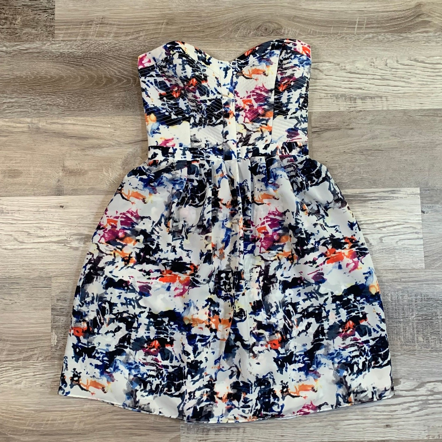 NWT Parker Strapless Dress Abstract Print White Multicolor Fit & Flare Party