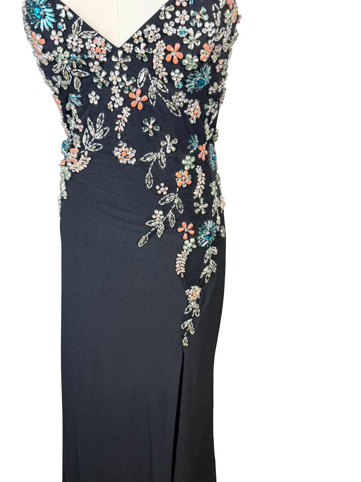 Mac Duggal 42006 Black V-Neck Beaded Floral Cami Gown
