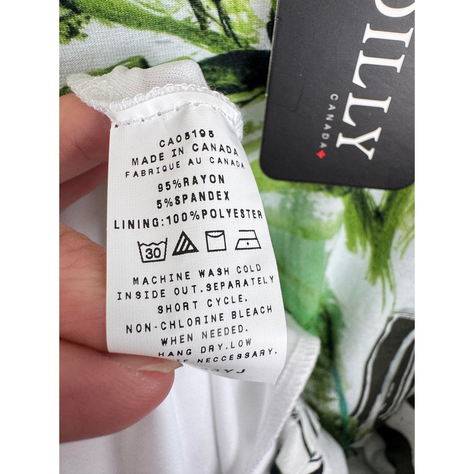 Picadilly Canada Womens Green Tropical Palm Print V-Neck Dress O-Ring Large NWT