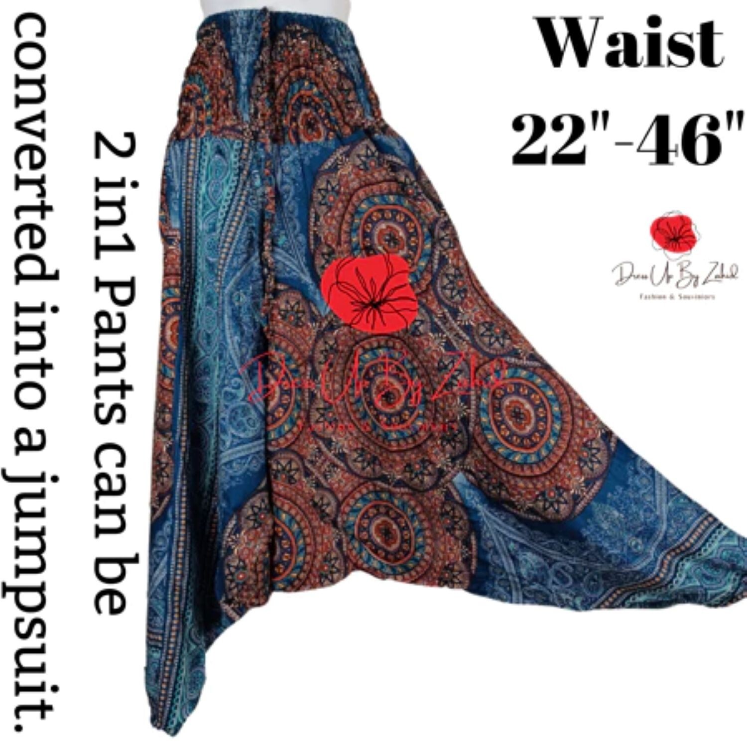 Magical Low Cut Aladdin Pants can be converted into a jumpsuit. Get 3 pieces