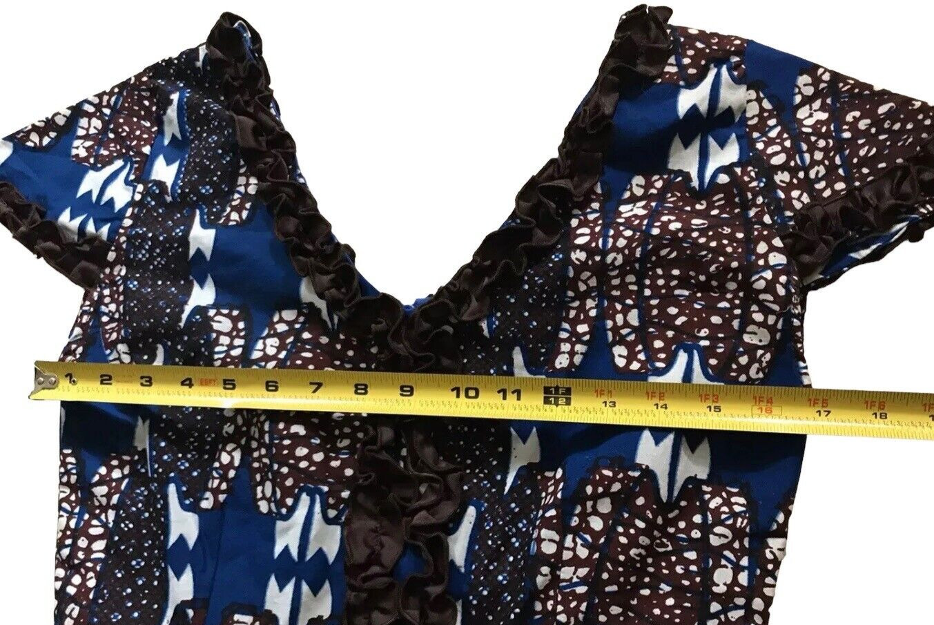 Handmade Dutch Wax Print Short Sleeve Dress Fit and Flare Small S XS Blue Brown