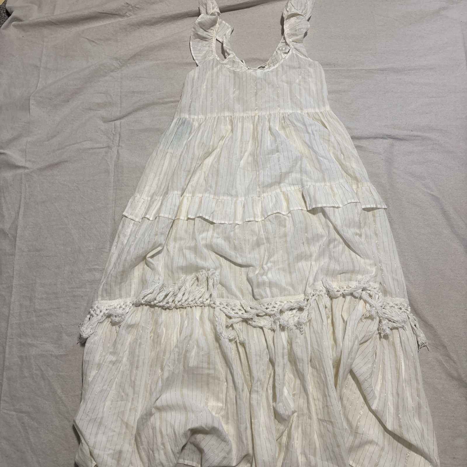 True Destinations Maxi Dress womens Size Medium Ivory Gold Resort Wear