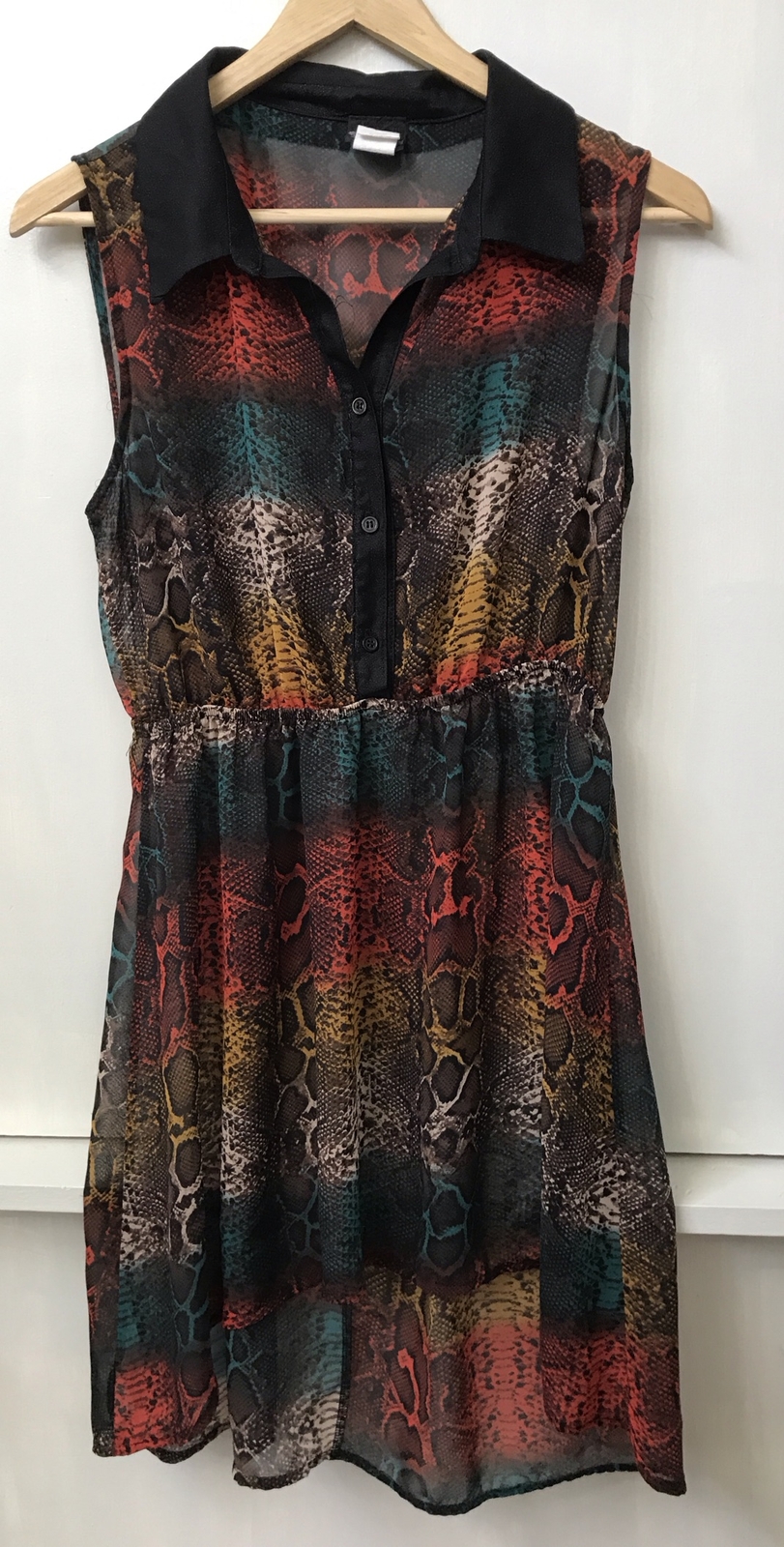DAYTRIP Buckle Sheer Snakeskin Print Button Front High Low Dress Size M Medium