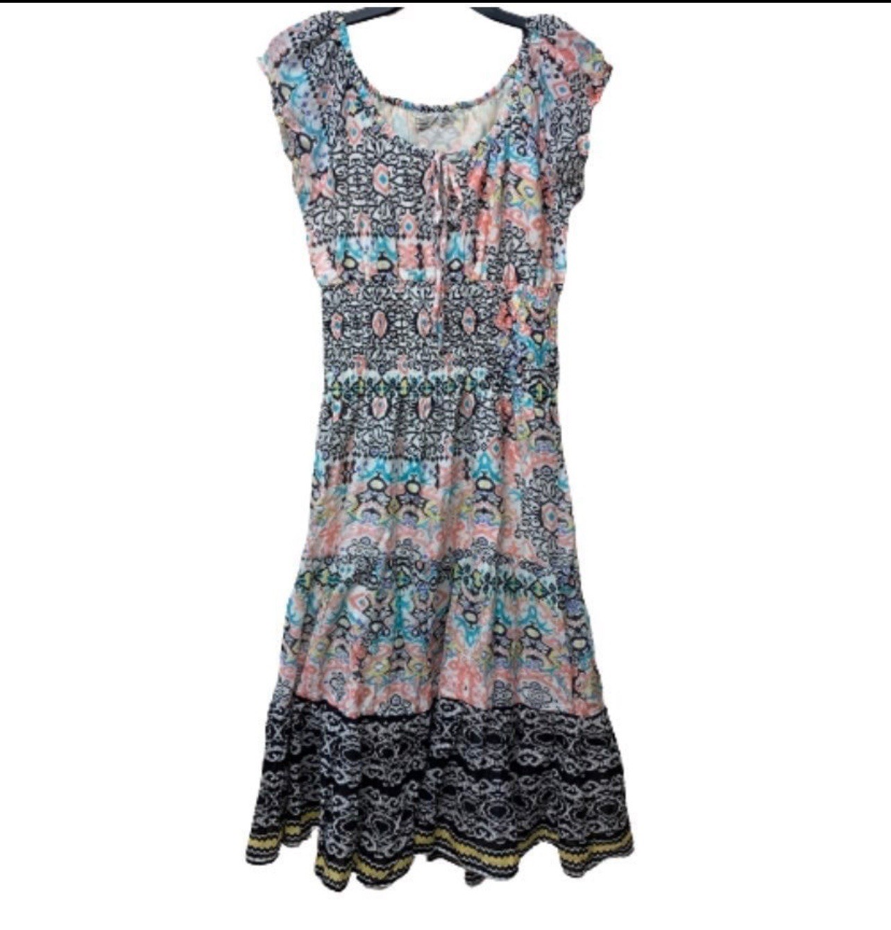 Boho Midi Dress Casual/Resort Style Abstract/ethnic Print Cottagecore Dress S