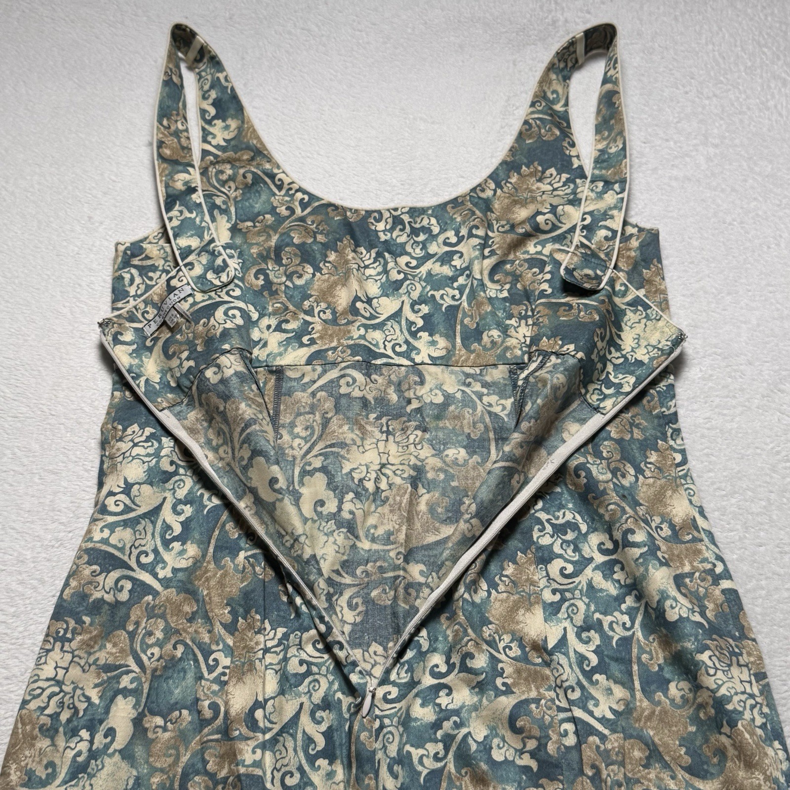 Peruvian Connection Paisley Tapestry Dress Women’s 8 Teal Blue & Tan Pima Cotton