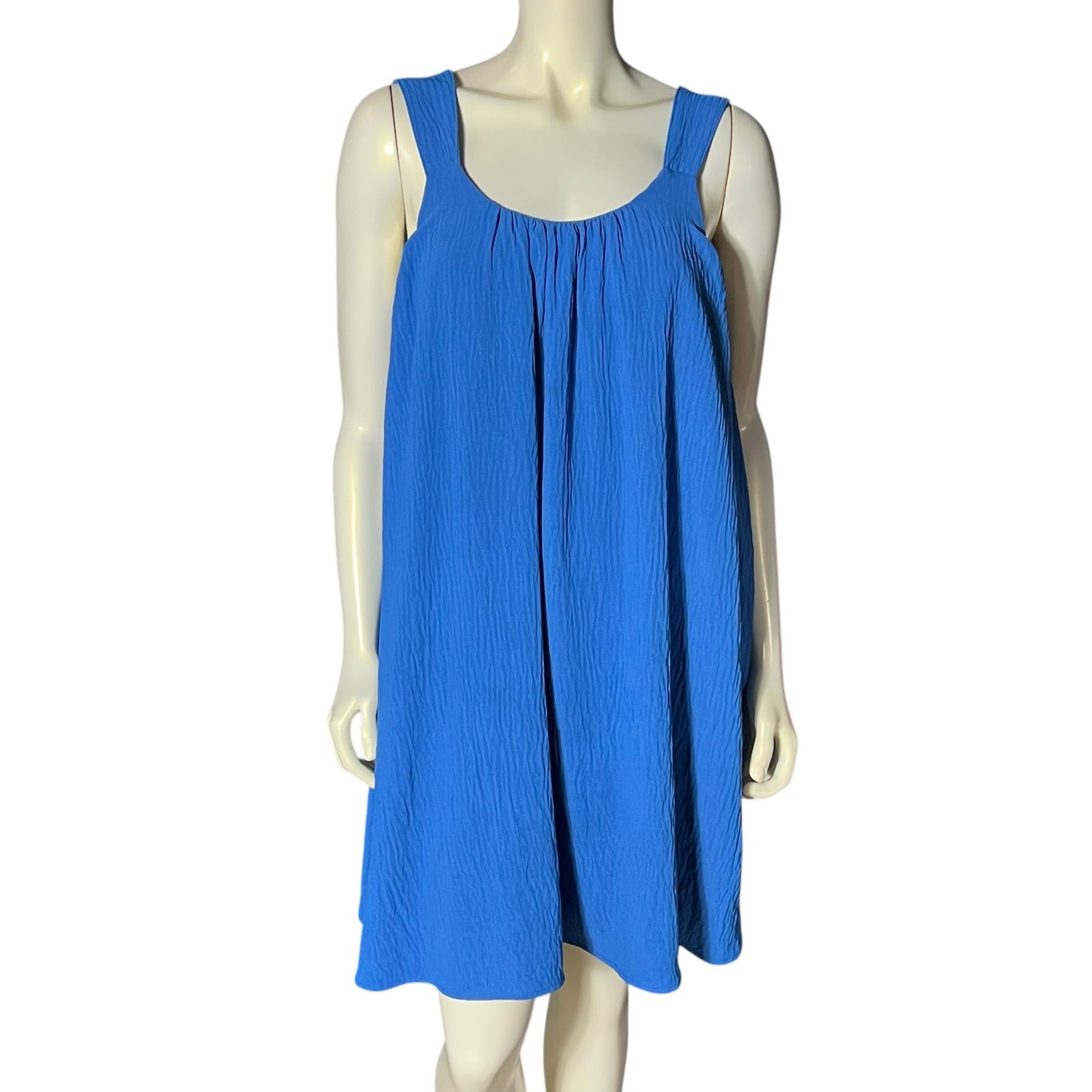 Ophelia Roe Women’s Blue Sleeveless Dress Size M Polyester Crinkle Cross Back