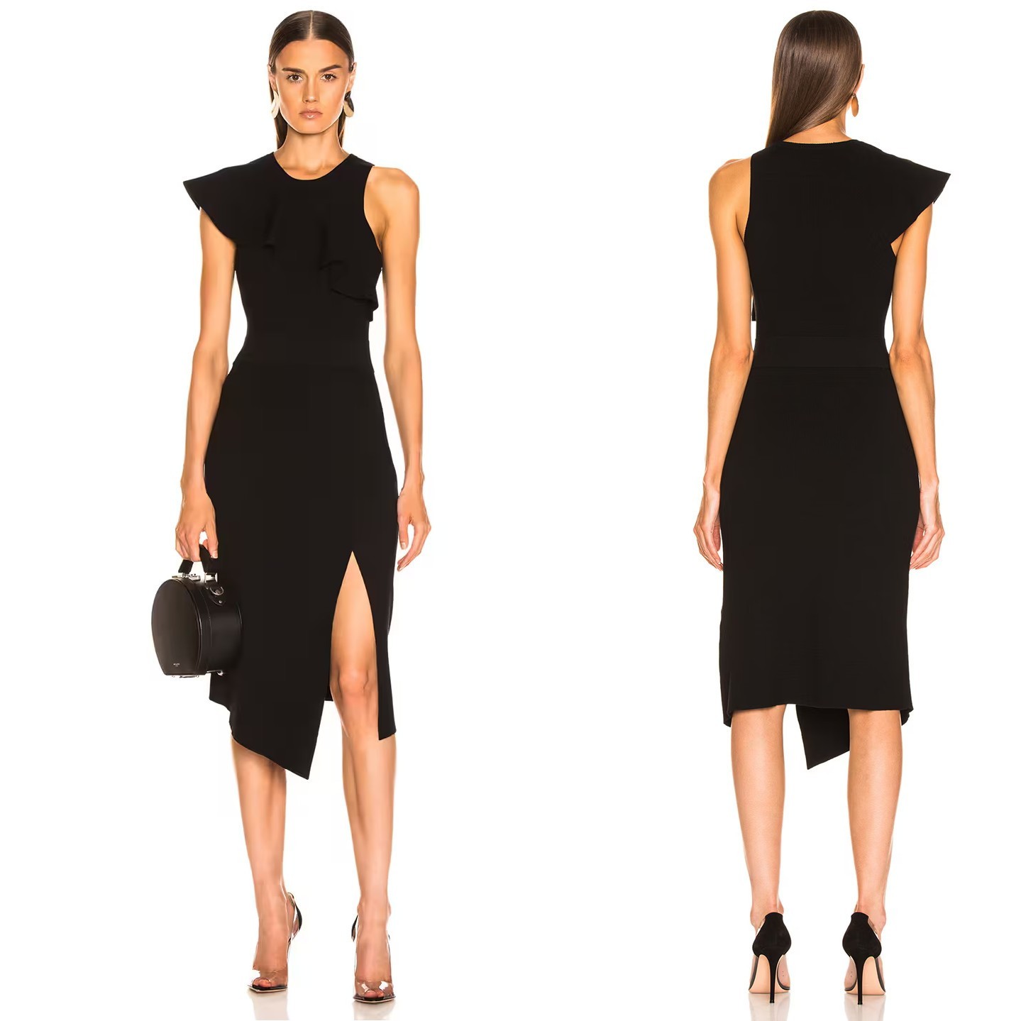 A.L.C. Nicola Dress Black Asymmetric Ribbed Stretch Size SMALL