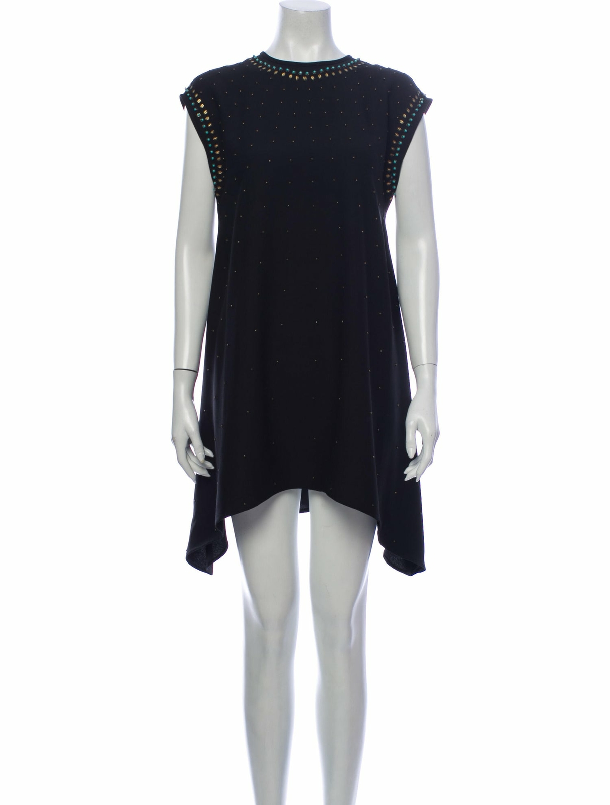 Dot Print Mini Tunic Tank Dress Black Beaded Studded Embellished Sz 2 Rachel Zoe