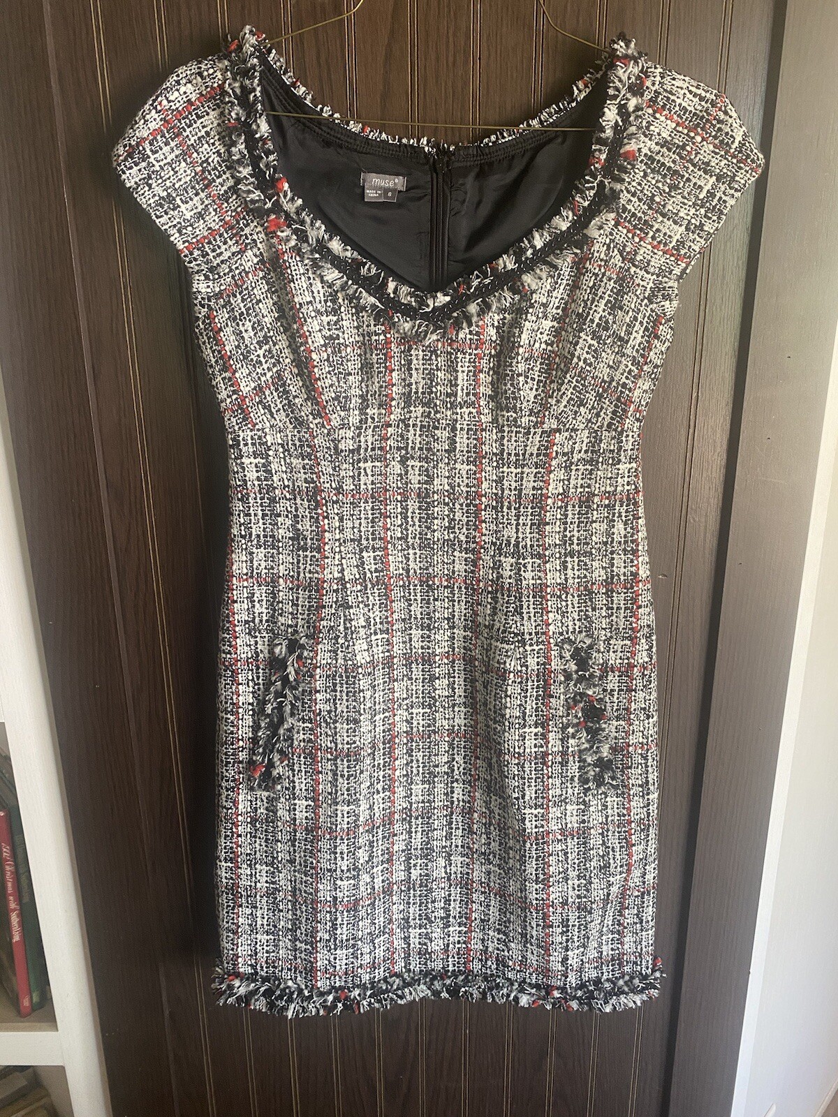 Muse Womens Tweed Short Sleeves Scoop Neck High Waist Sheath Wool Blend Size 6
