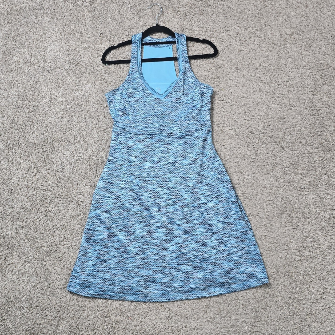 MPG Women’s Blue Striped Sleeveless V-Neck Racerback Knit A-Line Dress S