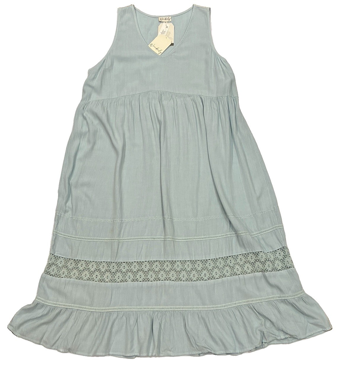 NWTs Flowy Summer Lightweight Airy Sleeveless Midi Dress Lace Detail Ruffle szXL