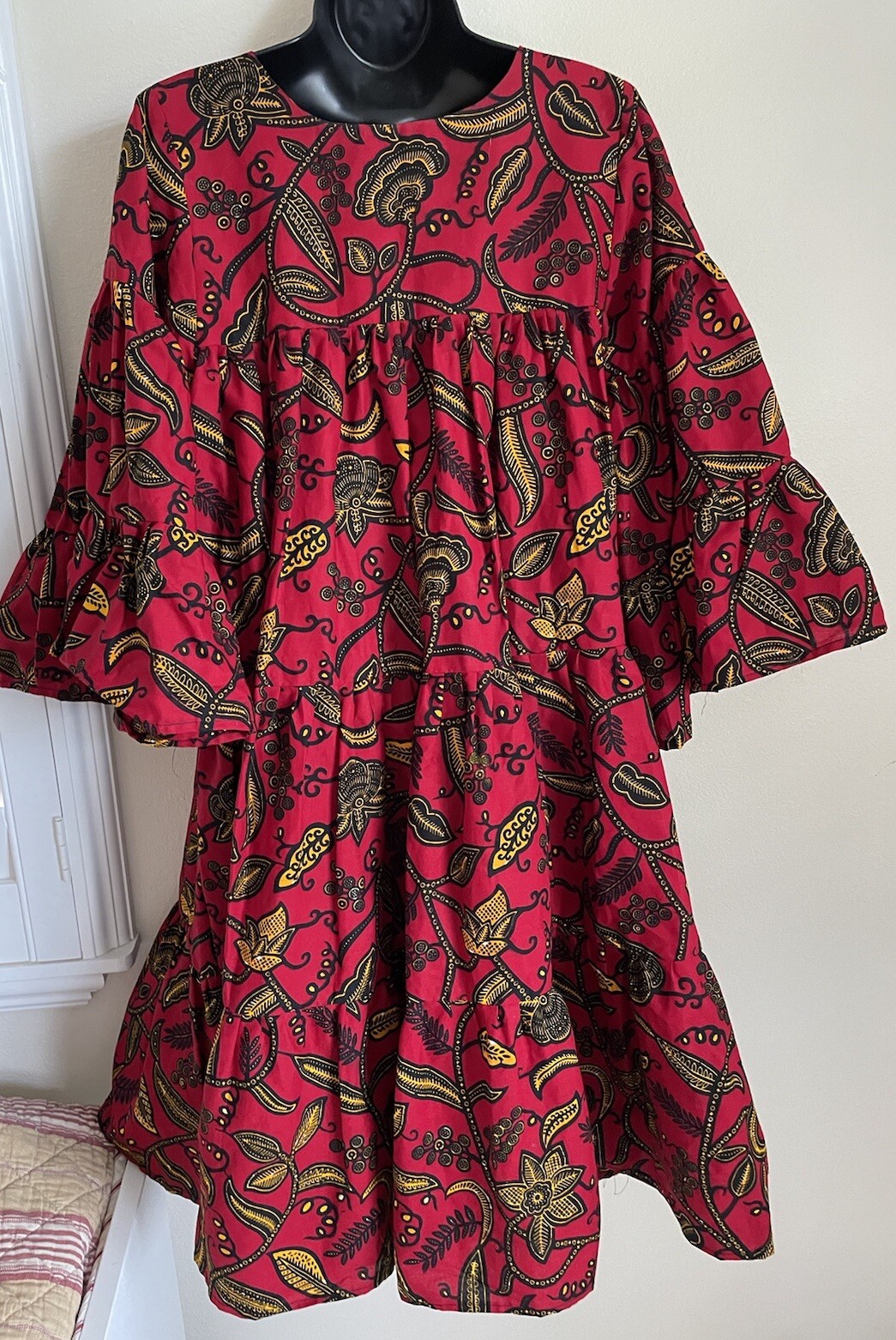 OFUURE by Tehilah Red Print Tiered African Inspired Dress One Size (S-L)