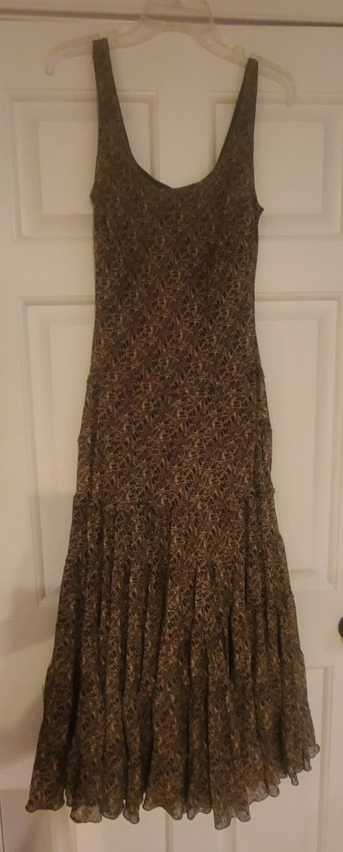 Jones NY Brown Sleeveless Dress Geometric Print Lined Size 12 Maxi/Ankle Tiered