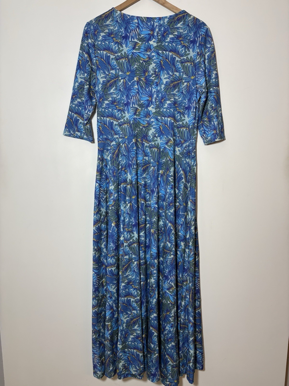 Peruvian Connection Dress Womens Sz M Blue Maldives Maxi Floral Pima Jersey