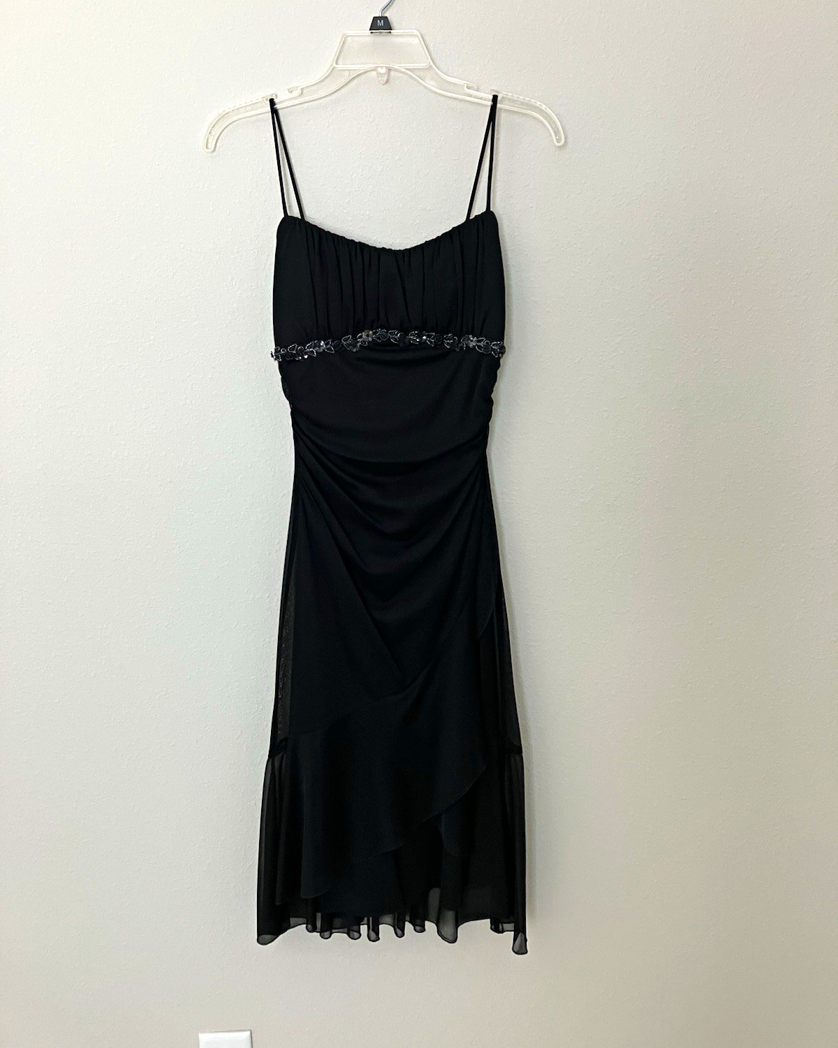 Ruby Rox Y2K Black Beaded Ruched Chiffon Cocktail Party Dress Womens Medium M