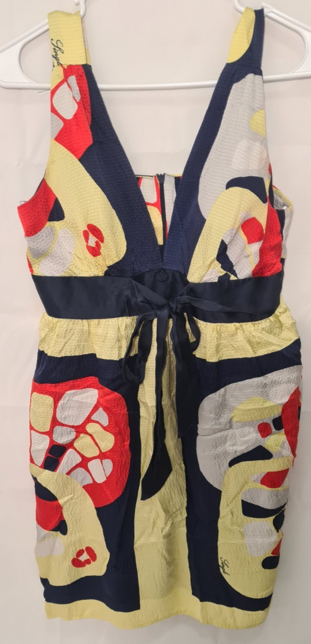 Single Dress Womens Medium M Multicolor Silky Geometric Geometric V-Neck Zip Up