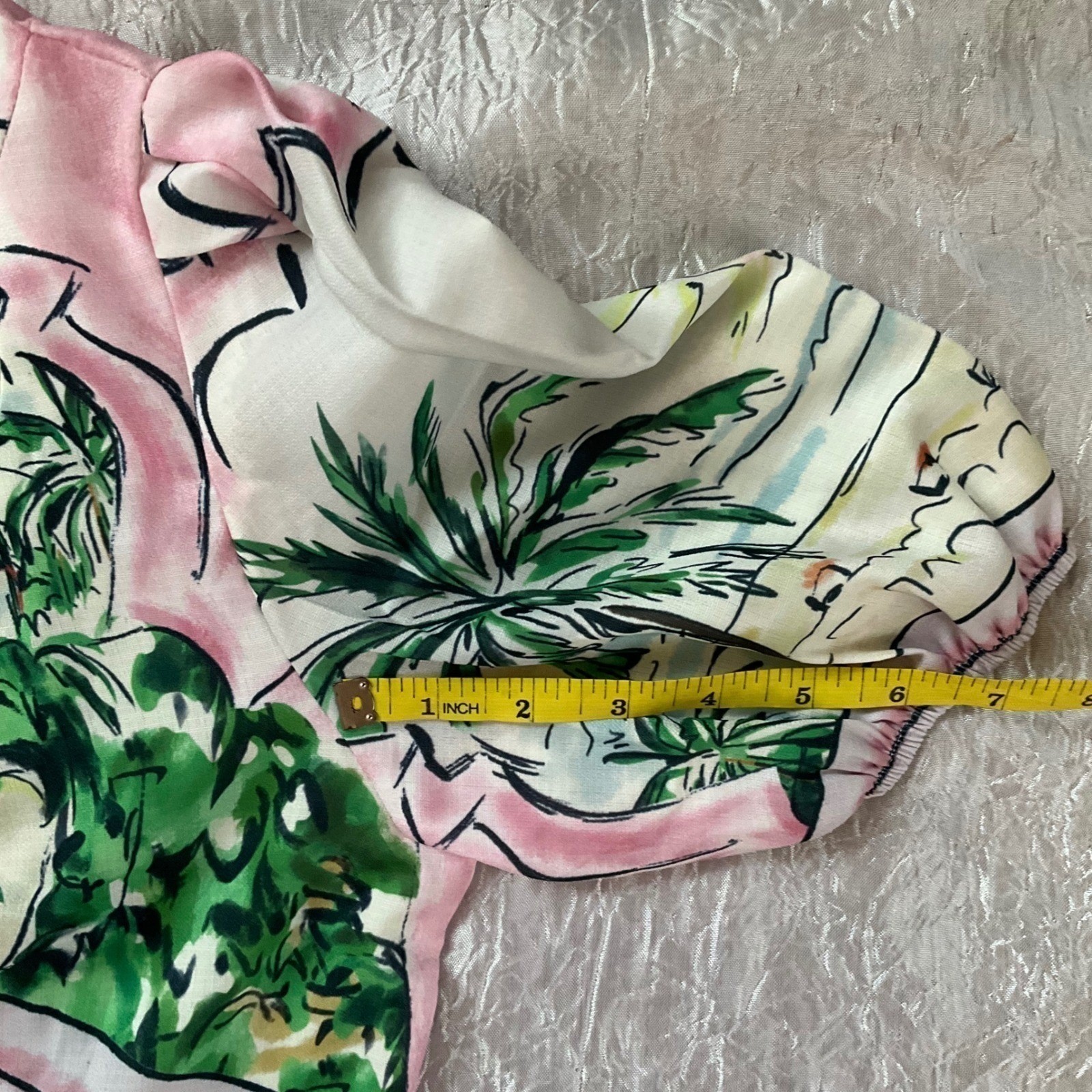 NWOT Tropical Print Puff Sleeve Maxi Dress Summer Resort Wear Boho Vintage Sz M