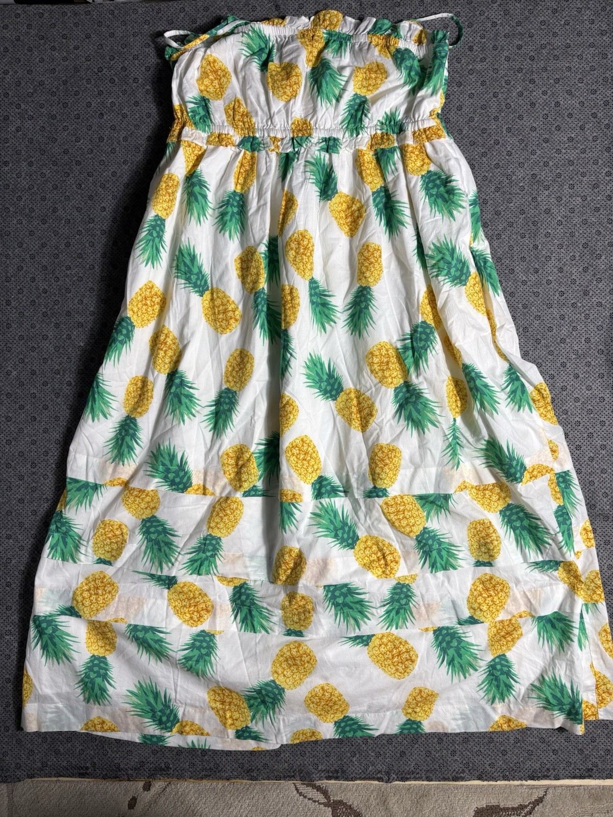 J.Crew Pineapple Squareneck Ruffle Maxi Dress Sz 14 White Yellow Green NWT