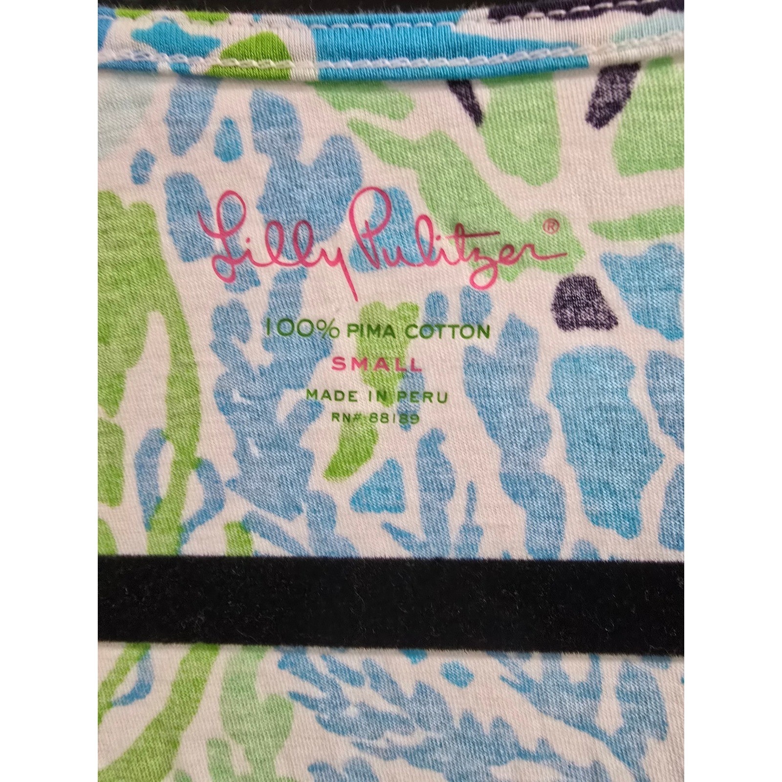 Lilly Pulitzer Blue Green Coral Reef Pima Cotton V-Neck T-Shirt Dress Small
