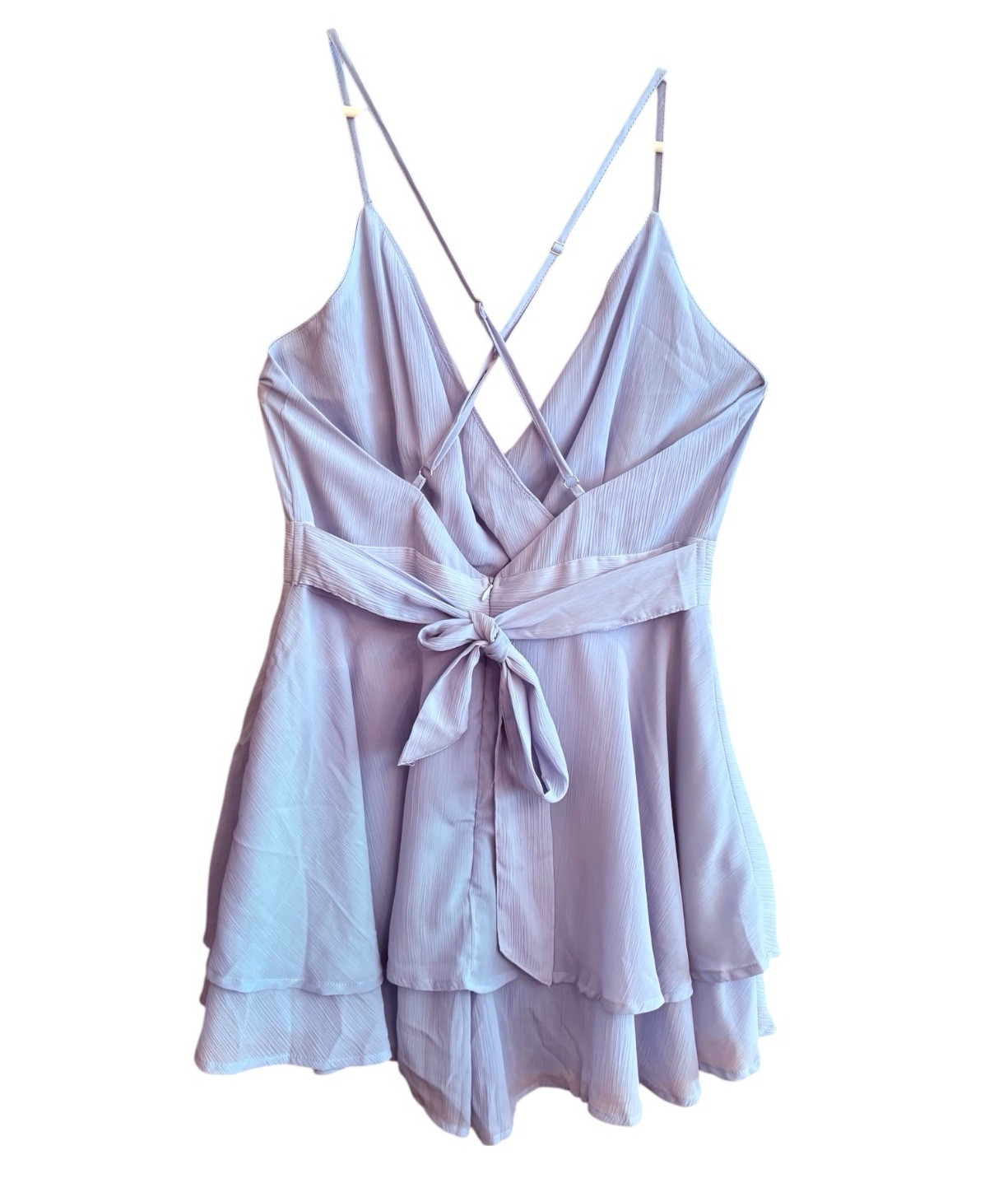 Women’s Romper Spaghetti Straps V Neck Mini Shorts Ruffle Chiffon Size Large