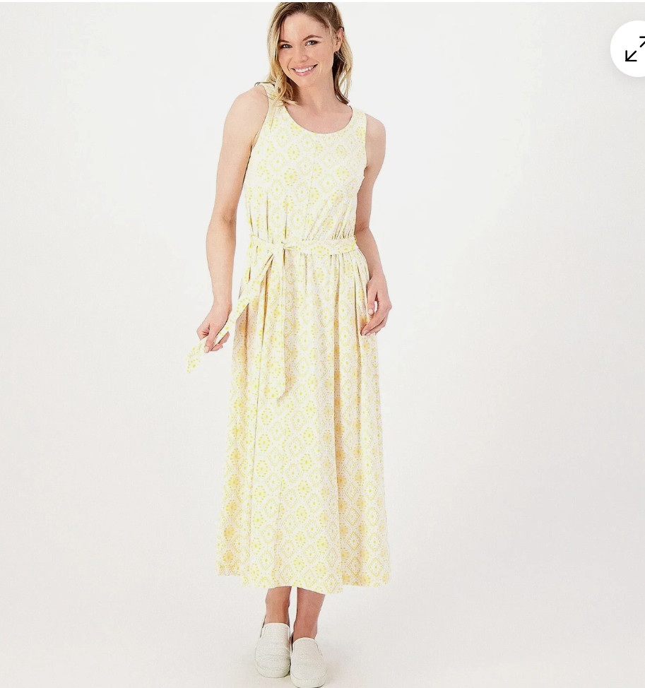 Cuddl Duds Dress sz PXL Petite Flexwear Paneled Maxi Dress Yellow A586587