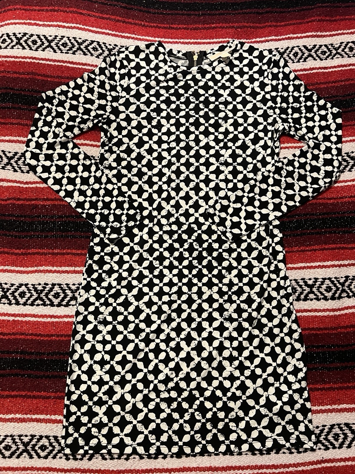 Michael Kors Mid-length Long Sleeve Geometric Black & White Dress. Size S
