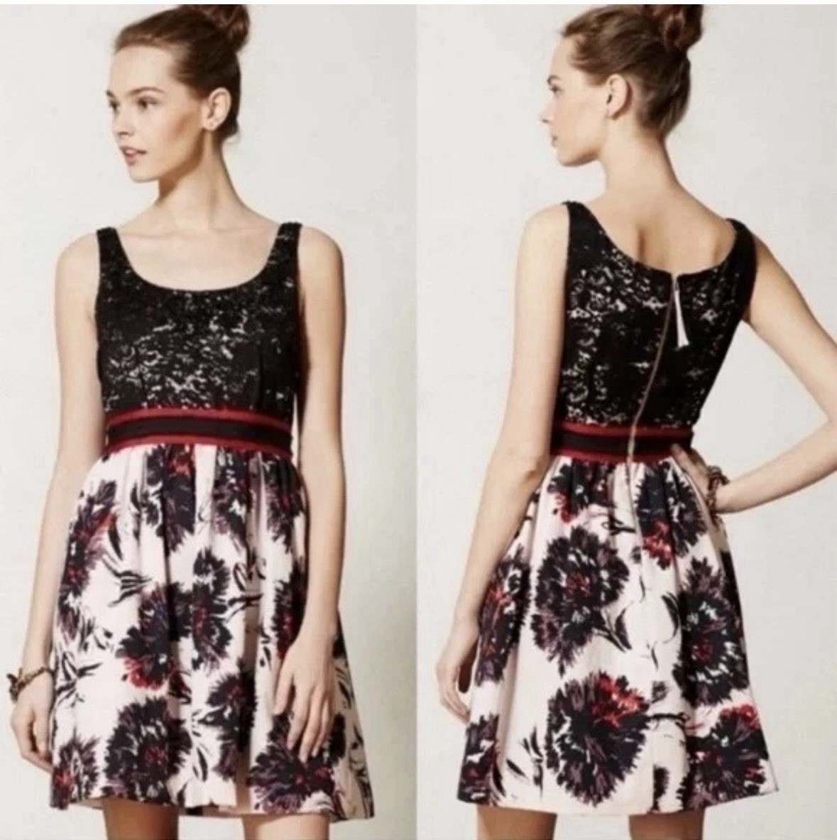 Anthropologie Peter Som Brushstroke Blossoms Lace Bodice Dress Size 6 MSRP 248$
