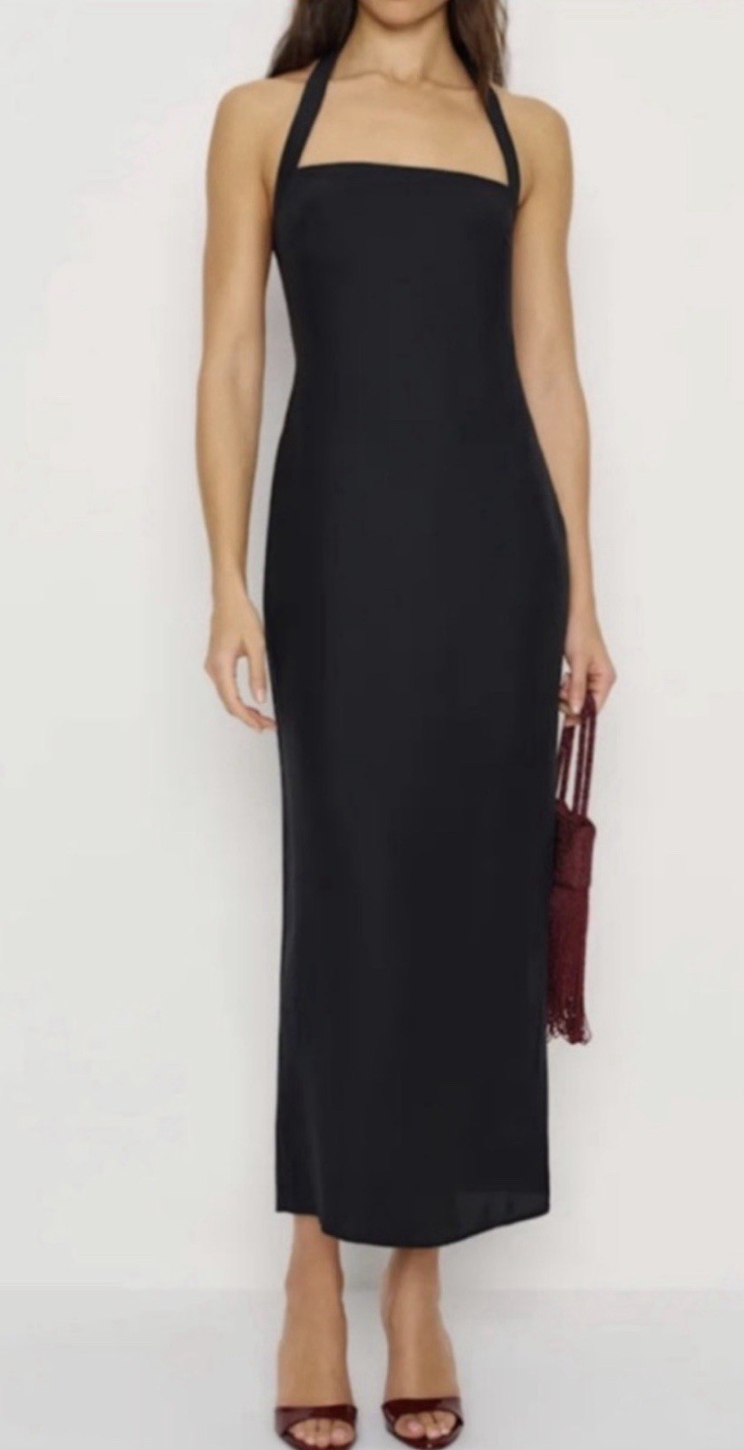 Reformation Maxi Slip Dress Black Silk Satin Asymmetrical Neck Women’s Size 8