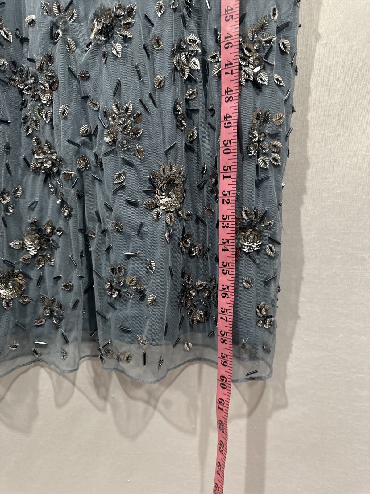 NWT Mac Duggal [ 10 ] 5477 Floral Embellished Scoop Neck Gown Slate Blue #S1601