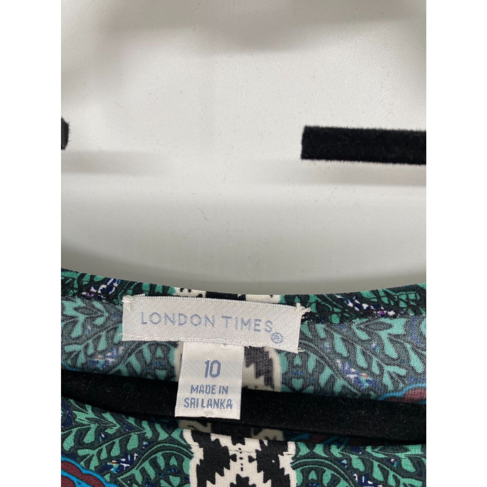 London Time Paisley Mixed Print Retro Colorful Stretchy 3/4 Sleeve Dress sz 10