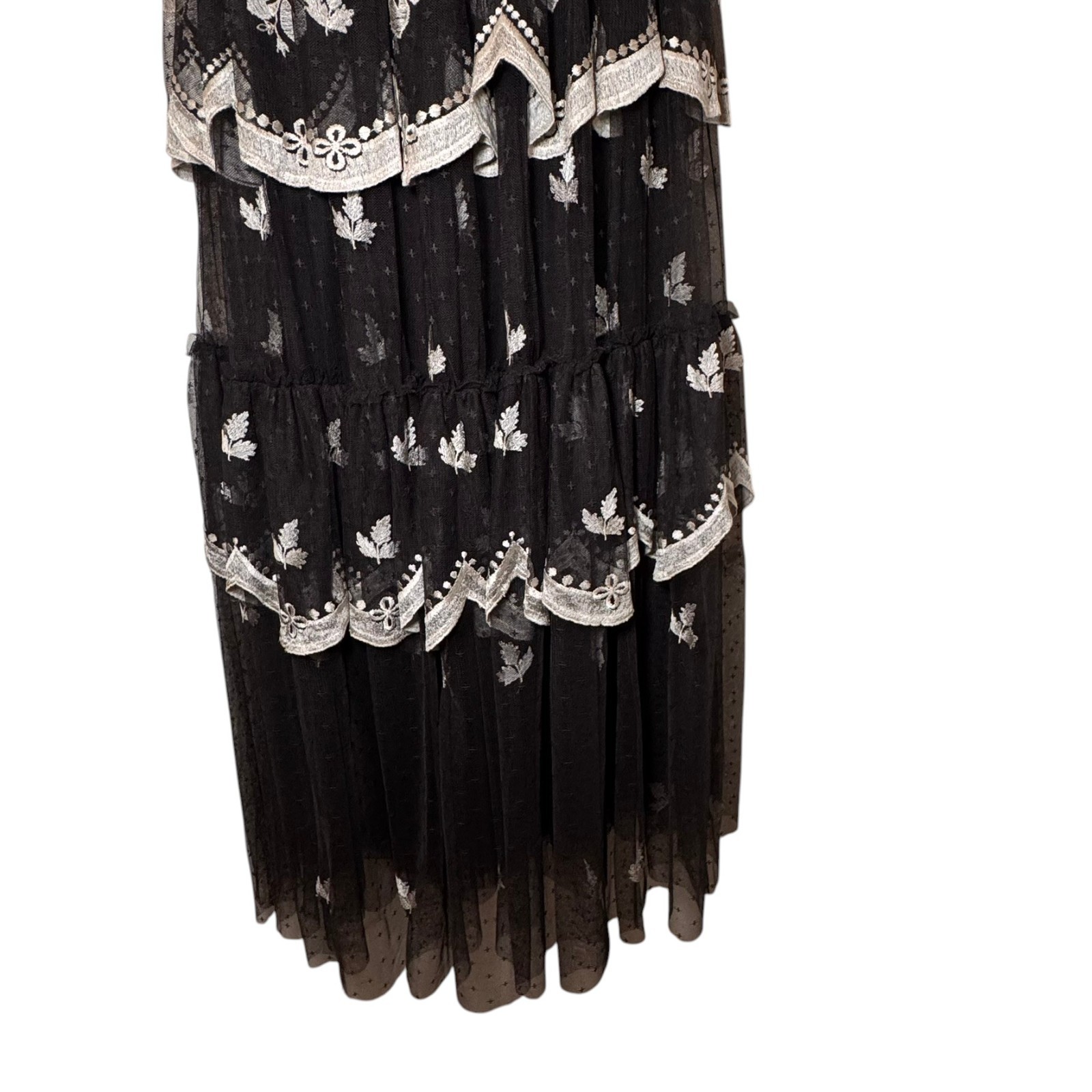 Needle & Thread Amber Petal Embroidered Tiered Lace Dress/Gown Black US 6