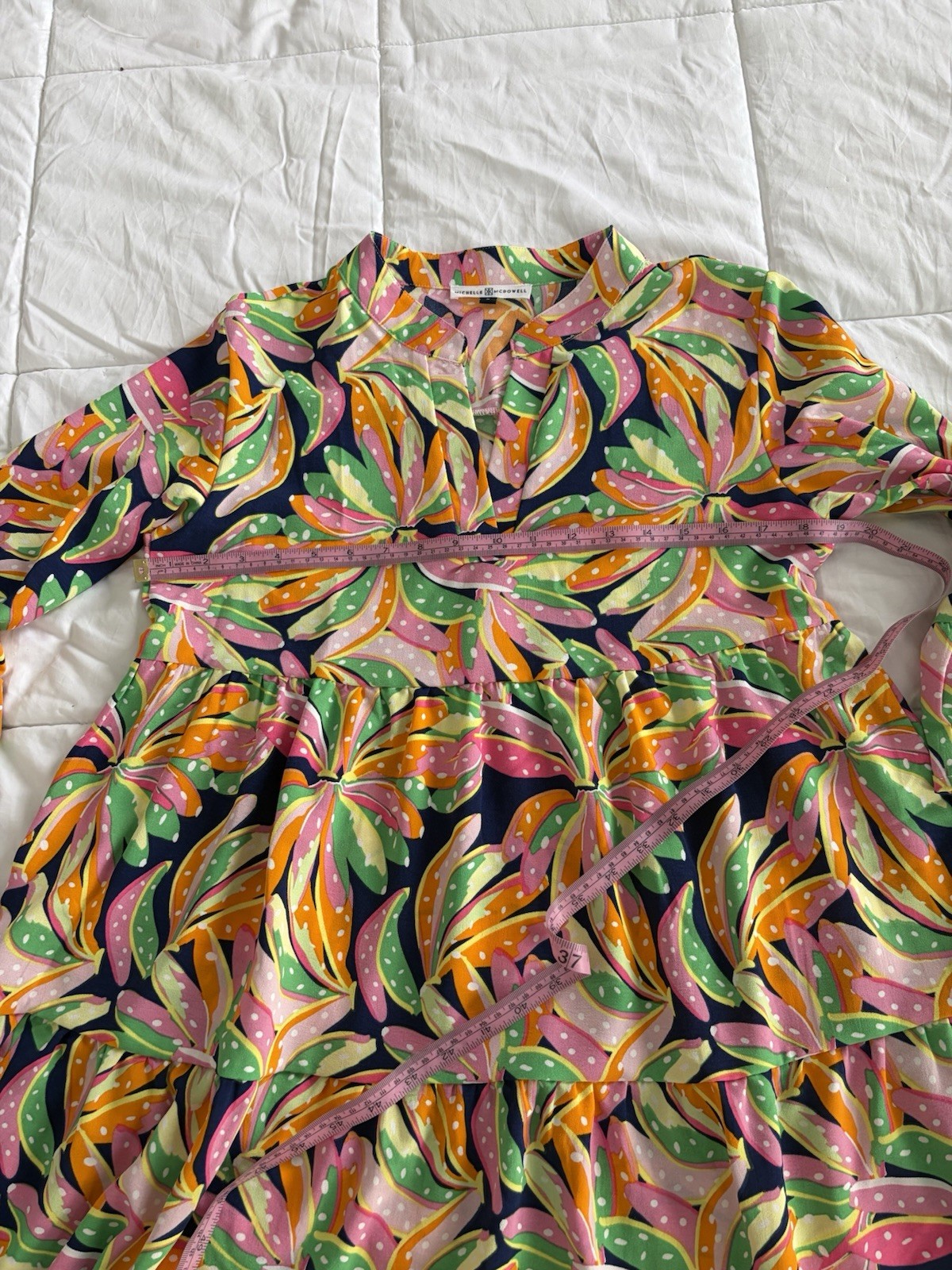 Michelle McDowell Multicolor Floral V-Neck Tiered Dress 3/4 Sleeve S