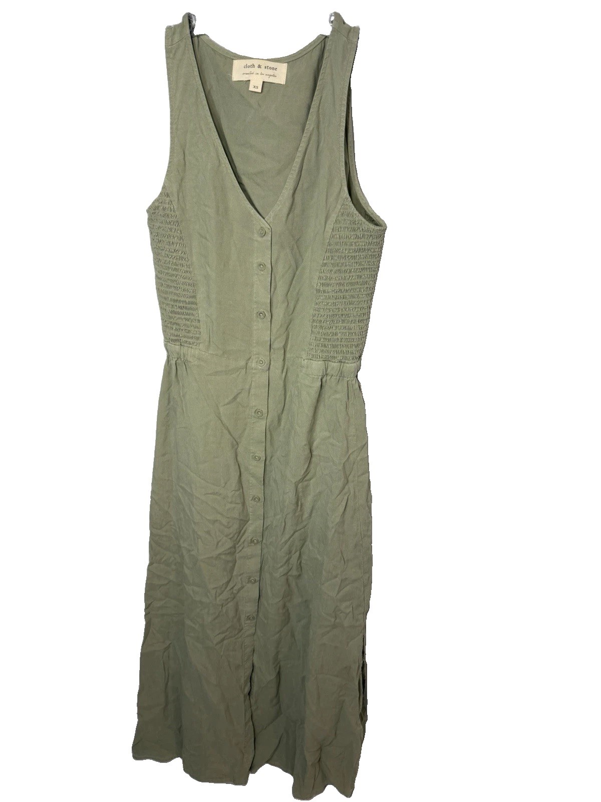 Cloth & Stone Green Button Front Sleeveless Midi Dress Size Xs