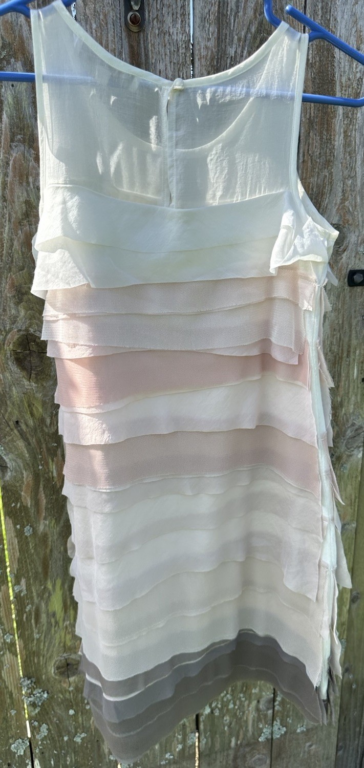 LOFT Layered Sheer Neutrals Sheath Dress Keyhole Button Back Closure Size 0P