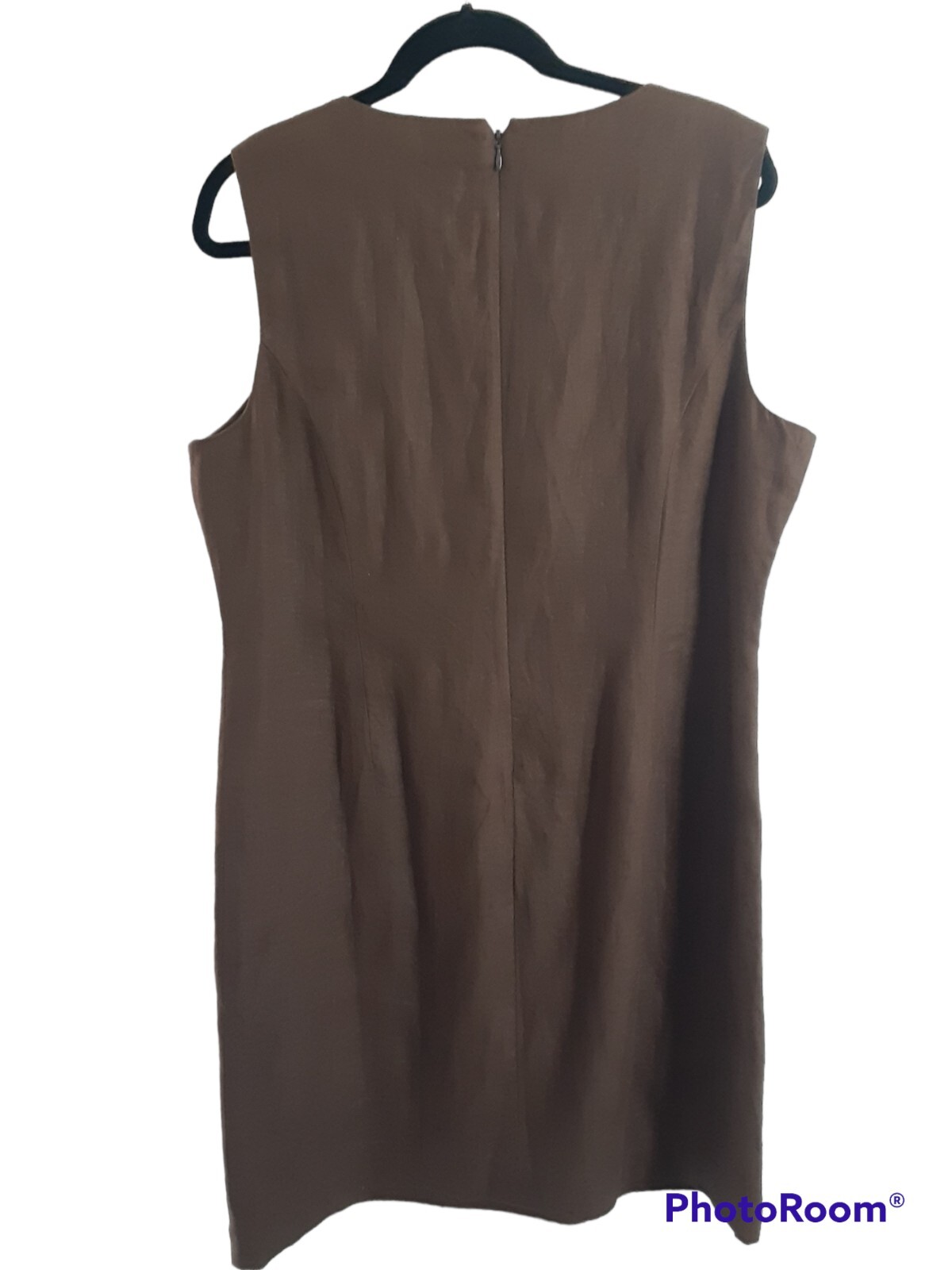 Talbots Size 16 Linen Lined Sleeveless Round Split Neck Beads Knee Sheath Dress
