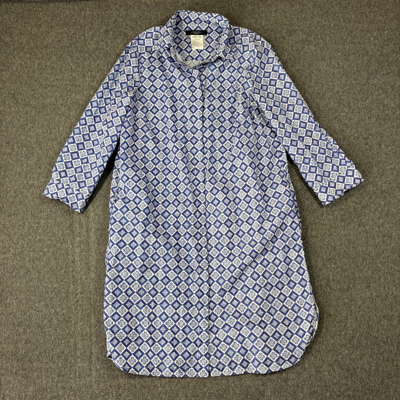 Weekend Max Mara Blue White Tile Print Shirt Dress Size 10 Coastal Resort Beachy