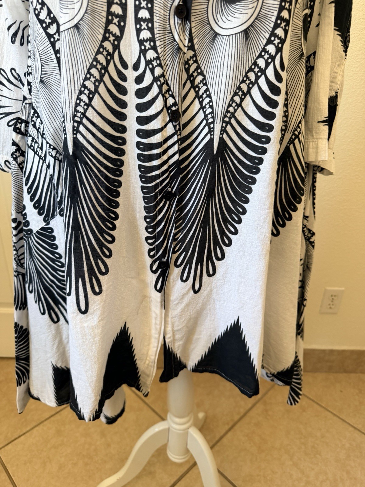 Step In Style 1X Black White Button Front Shirt Dress Cotton Boho Midi