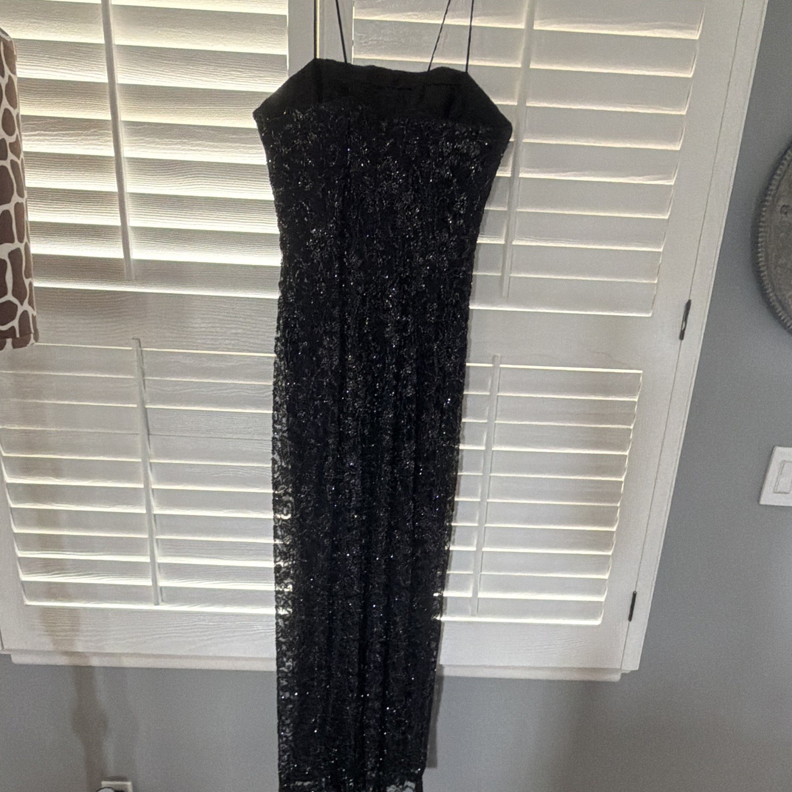 Carmen Marc Valvo Black Solid Strapless Sweetheart Lace Metallic Maxi Dress 8