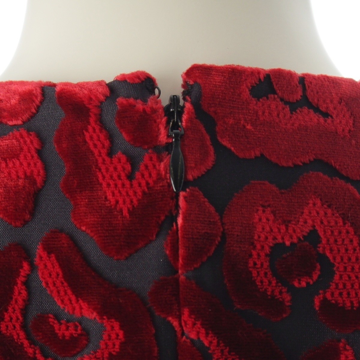 PRADA 2008 Velor flower jacquard one piece dress Red 40