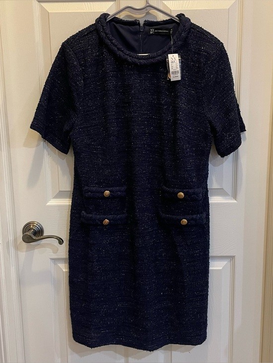 NWT NY&C Deep Shimmer Blue Tweed Dress size XL