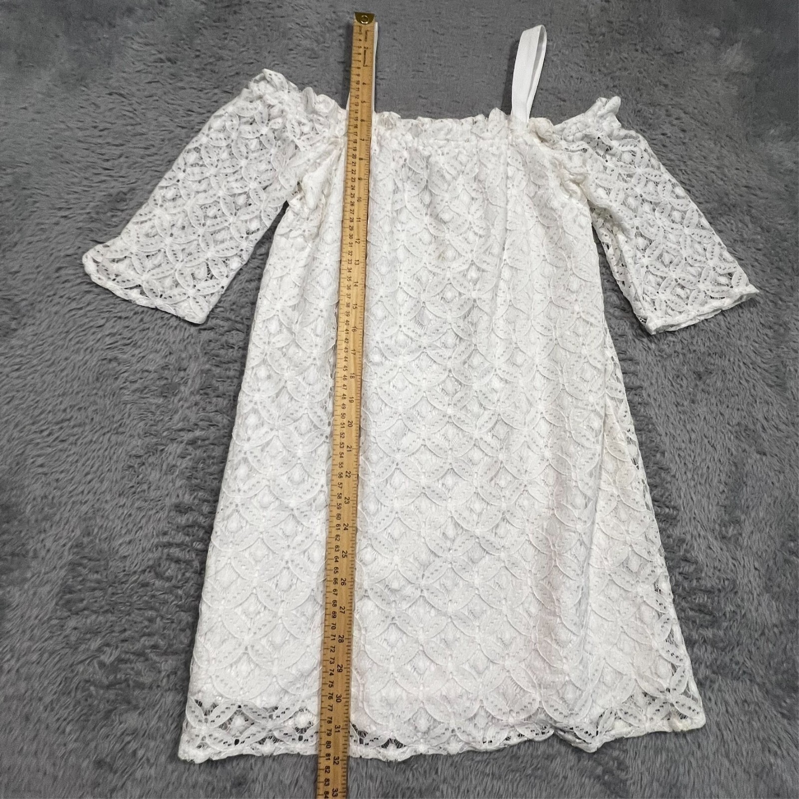 BCBGeneration Lace Cold Shoulder Ruffle Shift Dress Optic White Boho Womens XS
