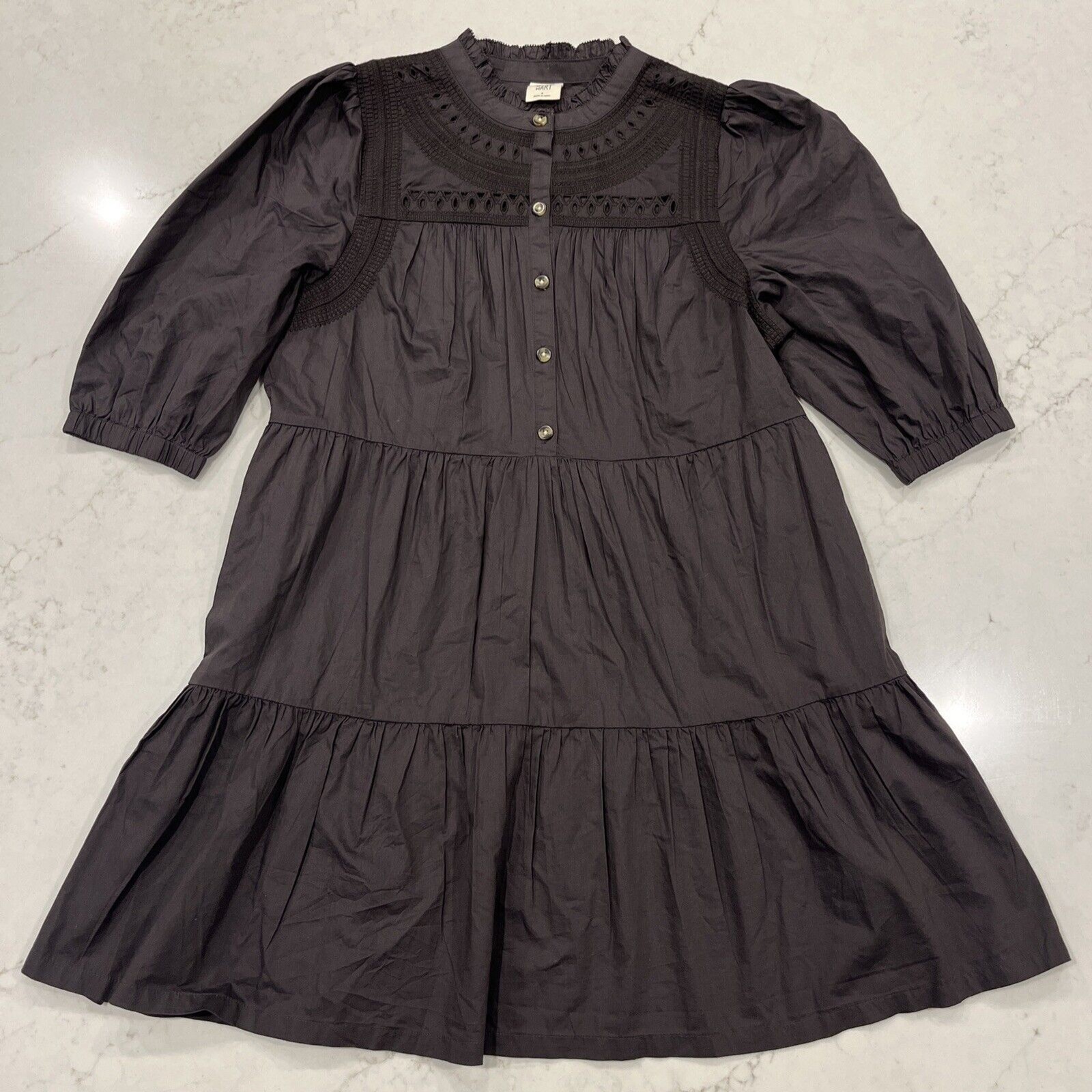 Matilda Jane Good Hart Midnight Sky Button Front Tiered Boho Dress Black sz S